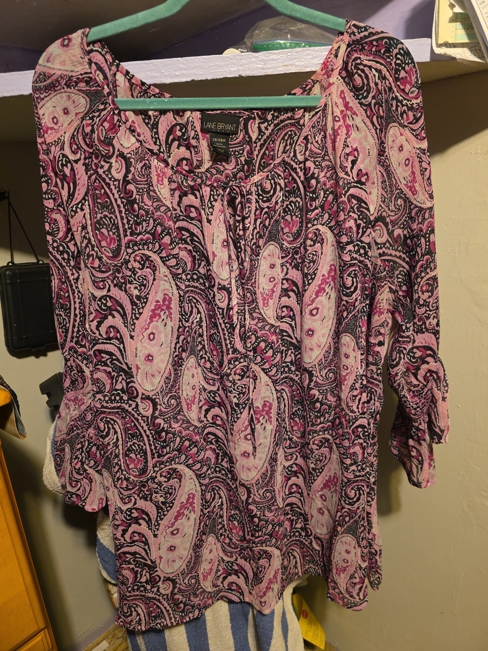 Lane Bryant Pink and Black Paisley Scoop-Neck Tunic
